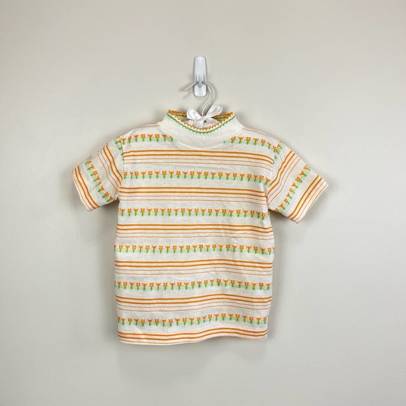 Vintage Other - Vintage Girls Orange Stripe Flower Tee